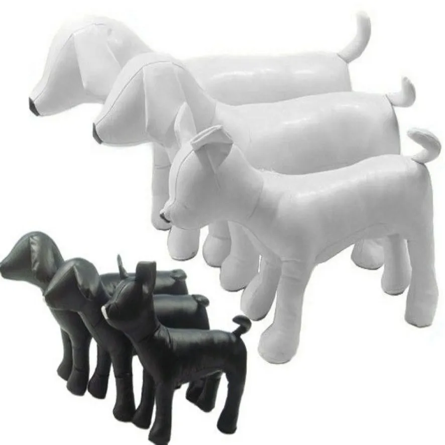 Śliczny nowy Pvc skórzany pies Torsos Modele pies manekiny skórzane manekin czarny biały pozycja stojąca modele pies zabawka 1set255f