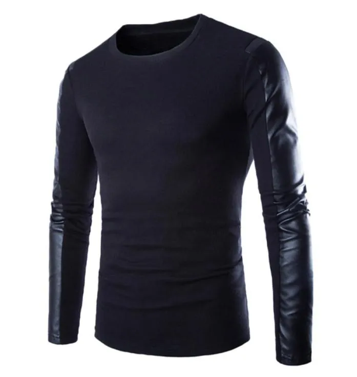 Marcas de alta qualidade novo outono inverno men039s camisola homem oneck jumpers manga longa couro do plutônio retalhos pulôver masculino puls si3164999