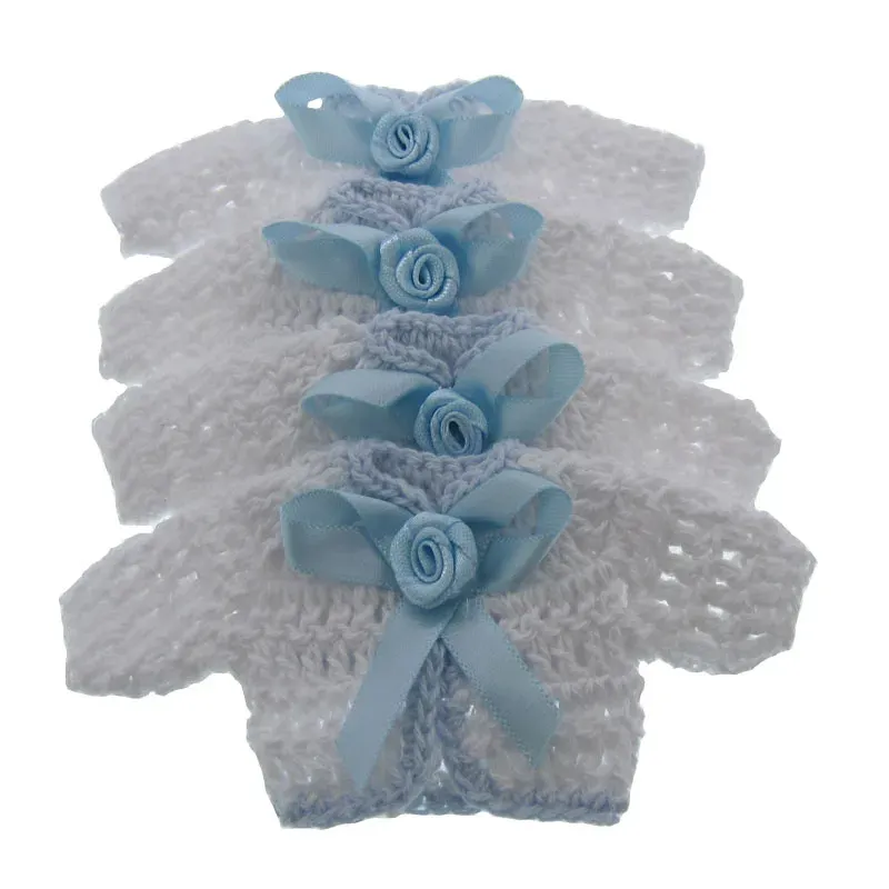 Fabric 12pcs miniature crochet sweater flower ribbon baby shower baptism craft party decorations 5.0 x 9.5cm