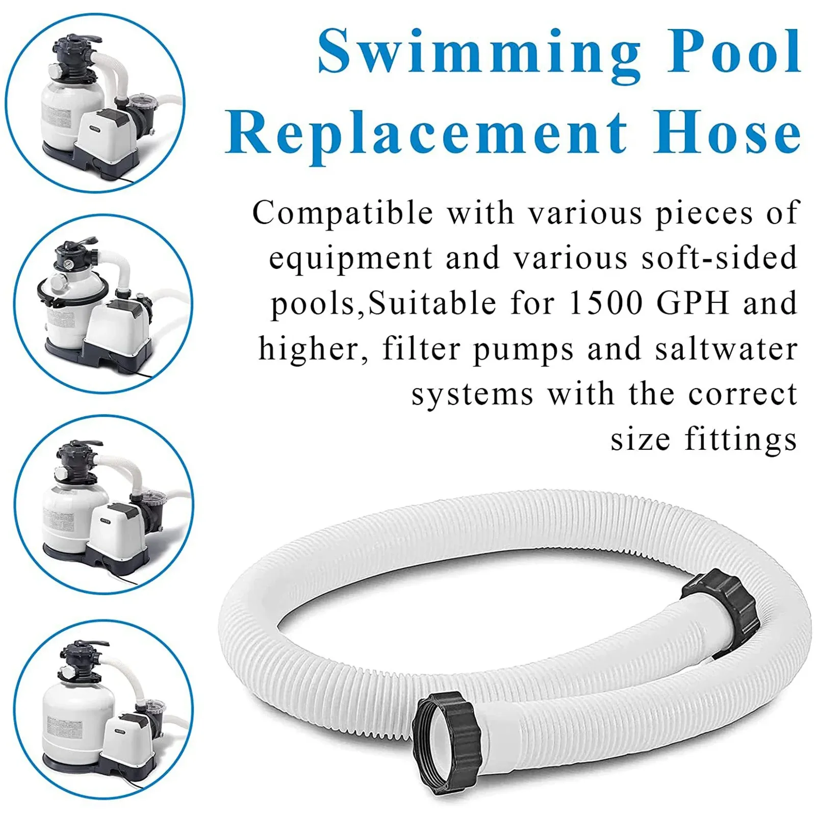 Accessories 150cm Filter Pump Hose with Type B Adapter Swimming Pool Water Pipe Replacement Leakproof Easy To Install Accessories for INTEX