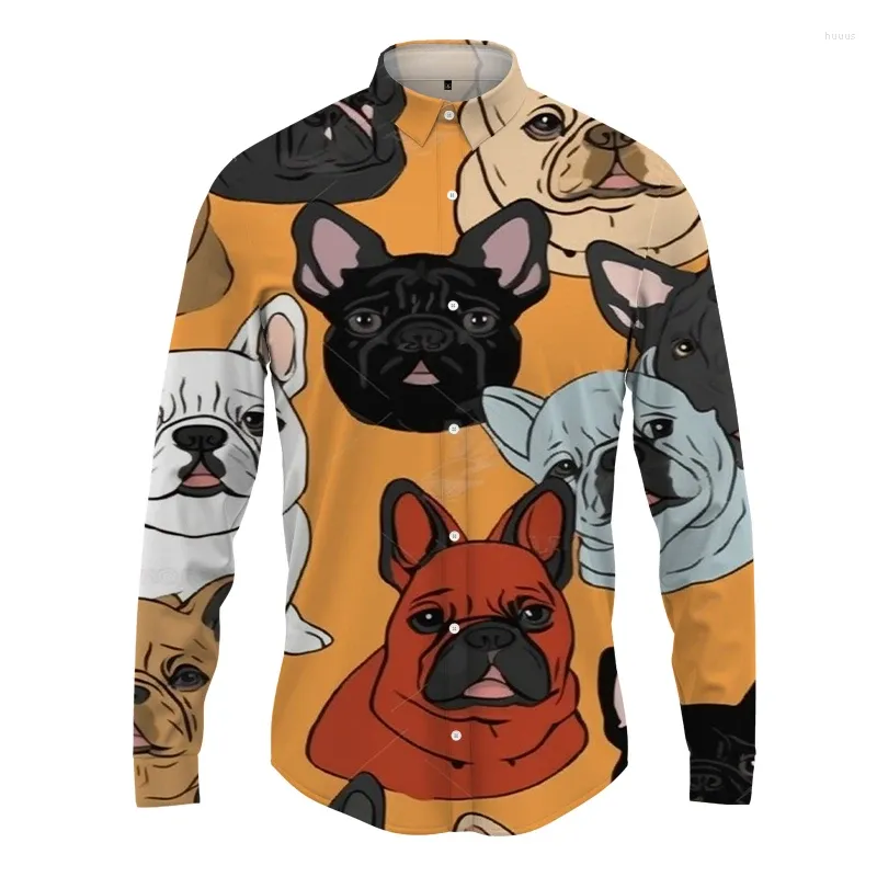 Chemises décontractées pour hommes Chemise à manches longues Animal Dog 3D Style imprimé Tendance de la mode