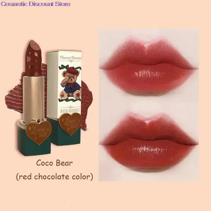 Flower Knows Love Bear Matte Longlasting Waterproof Lip Stick Women Beauty Cosmetic Makeup Easy to Wear 240229