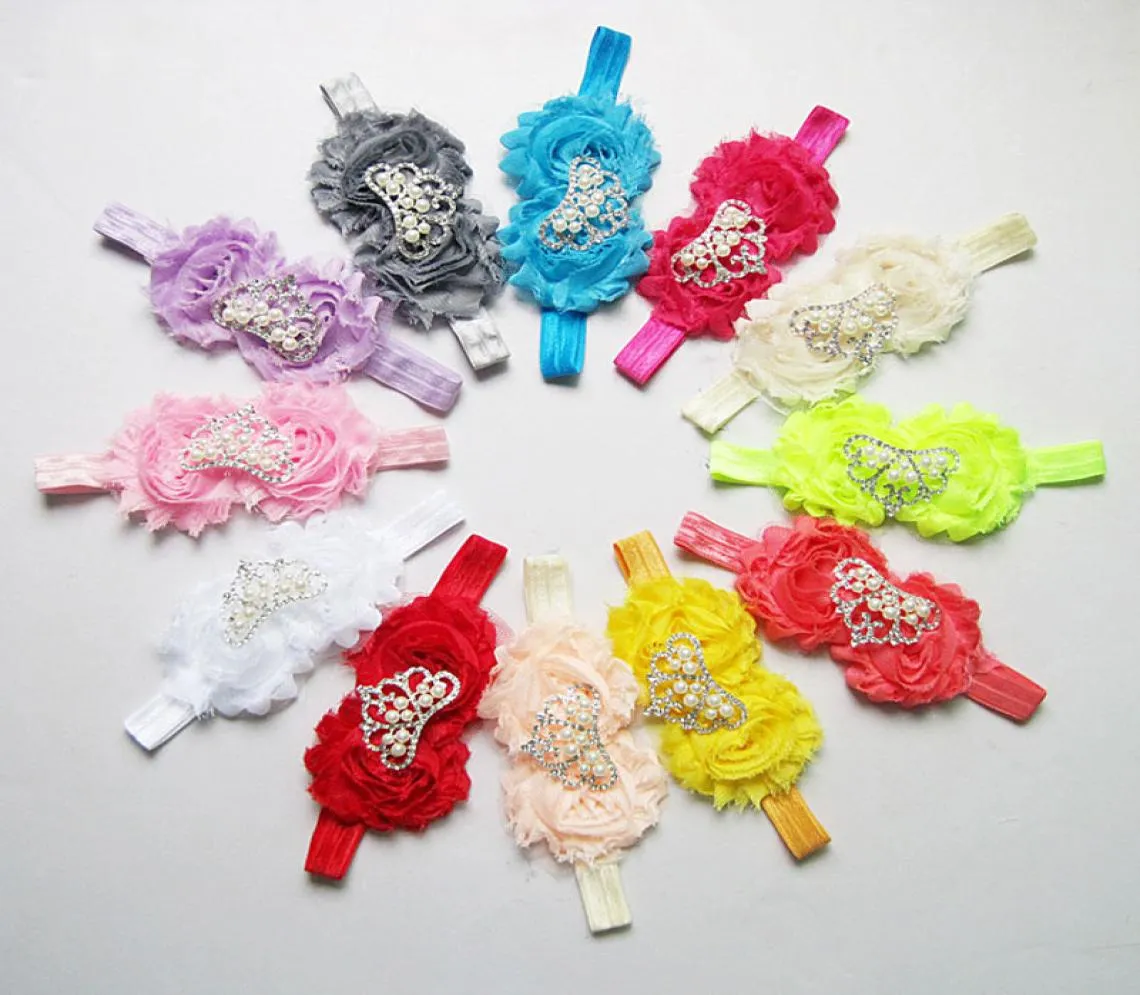 Bebê menina coroa flor pérola cor sólida headbands crianças princesa headwrap elástico ornamentos hairband crianças acessórios de cabelo 4477184