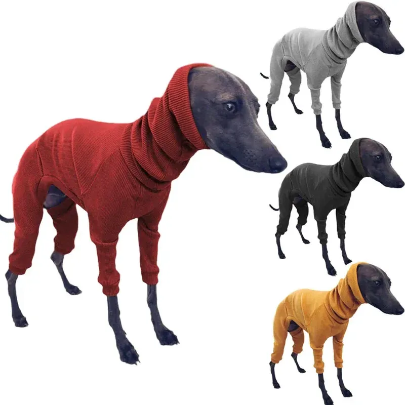 Rompers Winter Pet Big Dog Clothing Four legged Jumpsuit Nightwear High Collar Warm Italian Grey Dog Jumpsuit Coat Sweater