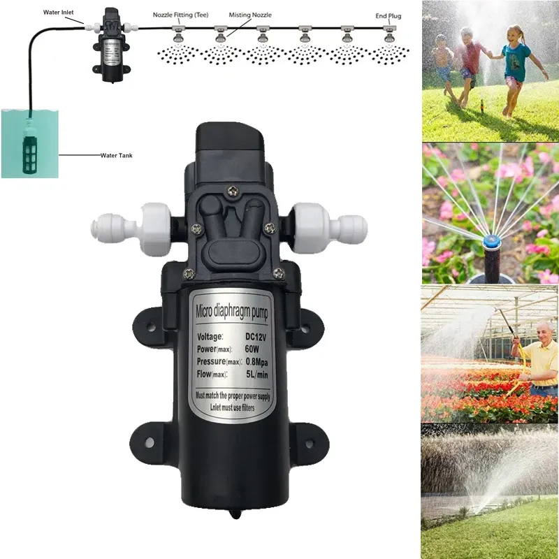 Sprühgeräte Booster Nebelpumpe 12V DC 110 PSI Wasser selbstansaugend mit Netzteil für Schwimmbad Garten Spryaer Bewässerungssystem