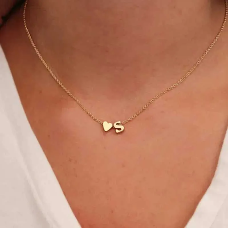 Autre Sumeng Mode Tiny Heart Dainty Initial Collier Or Argent Couleur Lettre Nom Ras Du Cou Pour Femmes Pendentif Bijoux Cadeau L24313