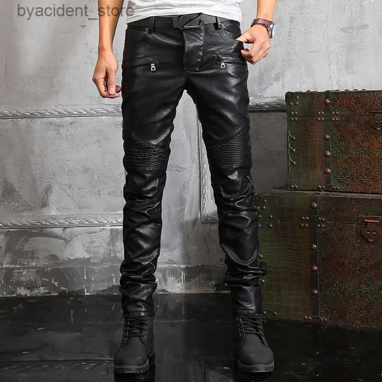 Men's Jeans Mens Jeans Leather Trousers Men Motorcycle Black Mens Pants Fashion PU Riding Waterproof Motor Biker Male Street Plus Size 230330 L240313