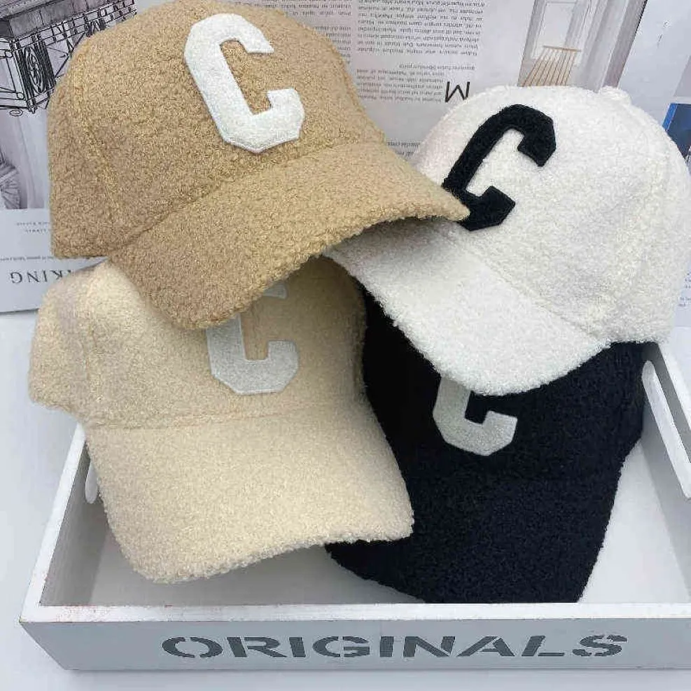 Ladies Autumn and Winter New Lamb Fur Caps Tide Brand C Letter Embroidery Warm Baseball Cap Outdoor Street Fashion Wild Hat AA2203253T