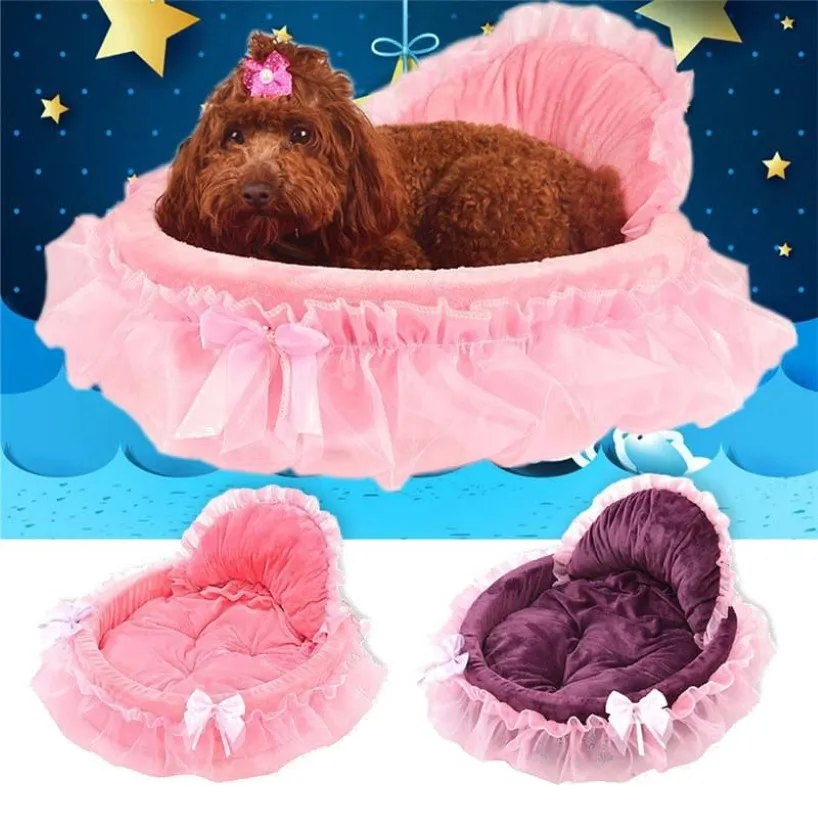 Princess Dog Bed Soft Sofa For Small Dogs Pink Lace Puppy House Pet Doggy Teddy Bedding Cat Dog Beds Nest Mat Kennels244w