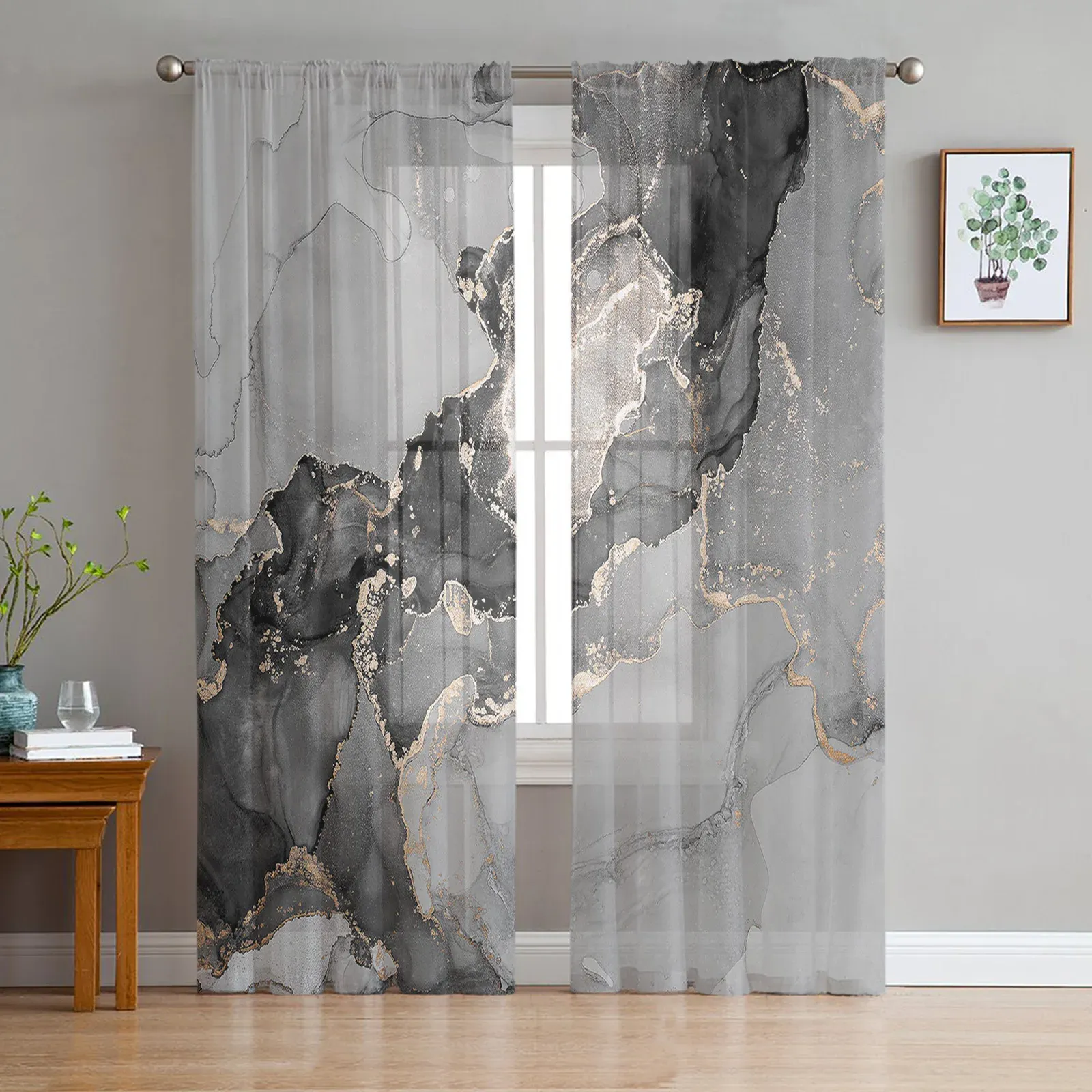 Shutters Luxury Tulle Curtains Marble Phnom Penh Ink Living Room Kitchen Chiffon Curtain Youth Bedroom Sheer Floor Valance Curtain