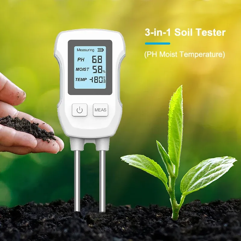 Kits Testeur de sol avec écran LCD Température/Humidité/PH 3 en 1 Détecteur de sol de haute précision Humidimètres pour le jardinage, plantes en pot