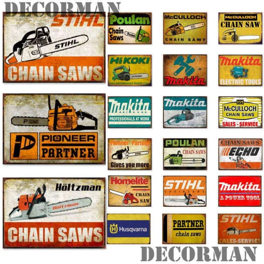 Mike86 CHAIN SAWS Metal tin sign Wall Plaque Retro Power TOOL Poster Painting Pub Decoration LTA-2037 20 30 CM H1110254i