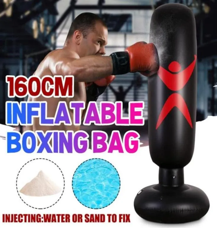 160cm Eğitim Fitness Dikey Şişme Boks Torbası PVC Kalınlaşma Boks Sütunu Tumbler Sütun Delme Çantası Fitness Aracı24623172437