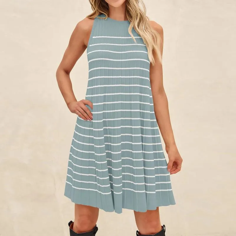 Casual Dresses Trendy Summer Striped Sleeveless Dress Women Holiday Backless Straight Kirt High Street Fashion Robes