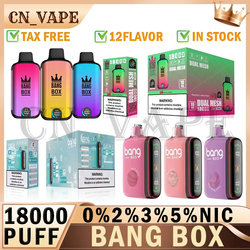 Oryginalny Bang Box Puff 9000 18000 Dostępowy zestaw Vape Box Dual Tryb 9K Puffs ładowalne cewki E-papierosy 0% 2% 3% 5% Vape 12 Smaki Bang King 9k do 18K 12k 7k 7k 7k 7k 7k