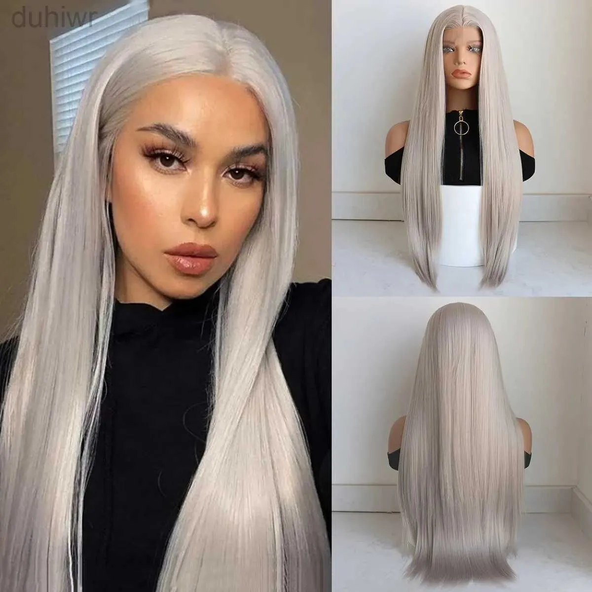 Syntetiska peruker 13x3.5 Syntetiska spetsfront peruker för kvinnor Silver Grey Ginger Orange 99J Bourgogne Long Straight Glueless Cosplay Party Wig LDD240313