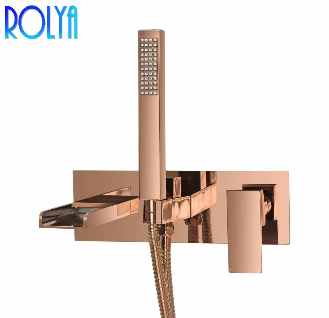 Rolya Cubix Waterfall Wall Mounted Bathtub Faucet Shower Mixer Taps ChromeBlackRose Golden7552732