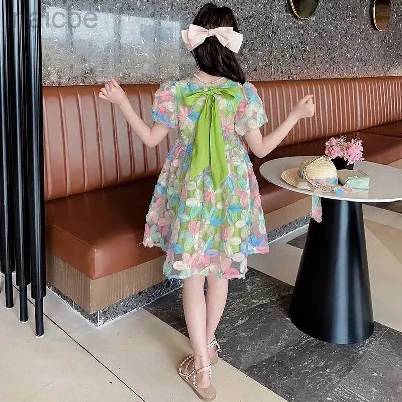 Vestidos da menina 1-13 anos crianças vestidos de verão para flor bonito vestido de manga curta roupas da criança vestido de princesa 4 7 ldd240313
