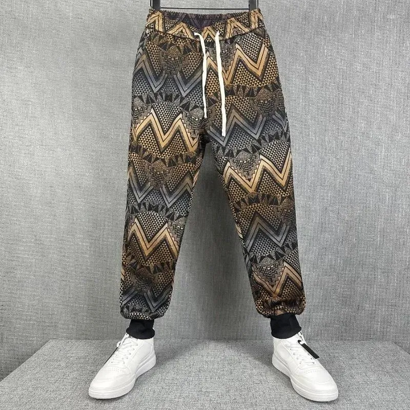 Calças masculinas floral listrado outono harem jogger calças moda causal streetwear roupas de marca de alta qualidade