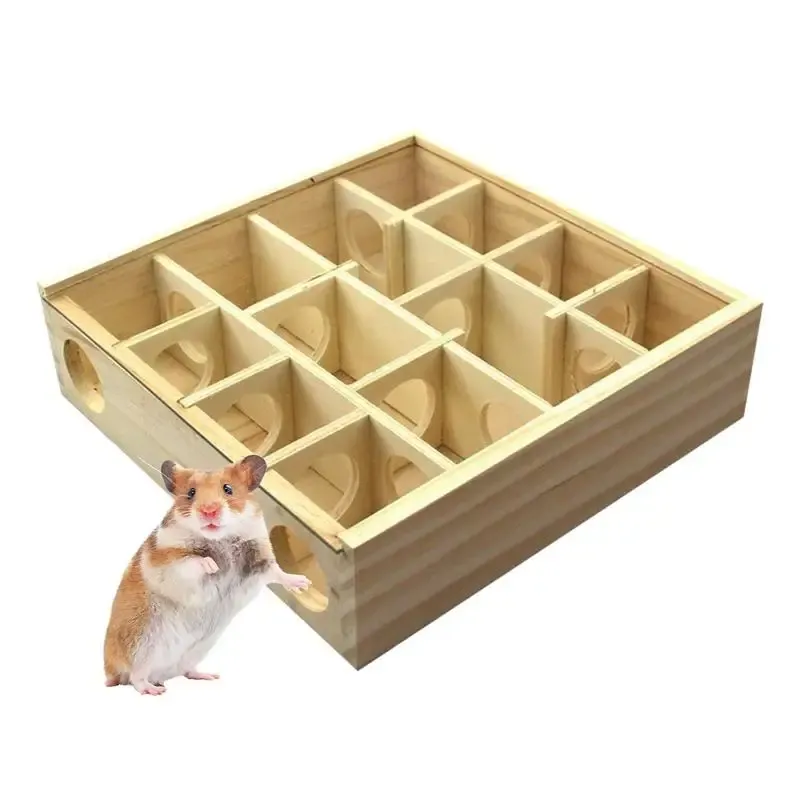 Cages Natural Wooden Hamster Maze Multi Chamber Hamster House Maze Rat Hideouts Tunnel Intelligent Hamster House For Small Pets