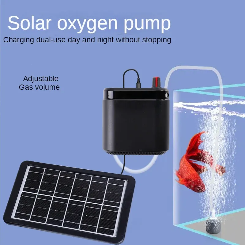 Accessories Solar Power Oxygen Pump for Aquarium Fish Tank, USB Charging, Noiseless, Outdoor Fishing, Oxygen Machine