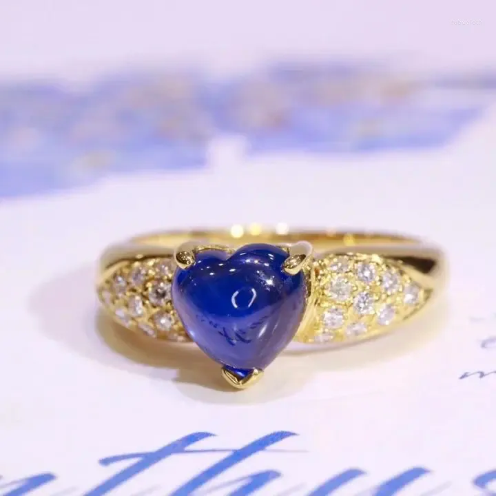 Cluster Rings SFL2024 Sapphire Ring Real Pure 18K Sri Lanka Royal Blue Gemstones 1.87ct Diamonds Stones Female