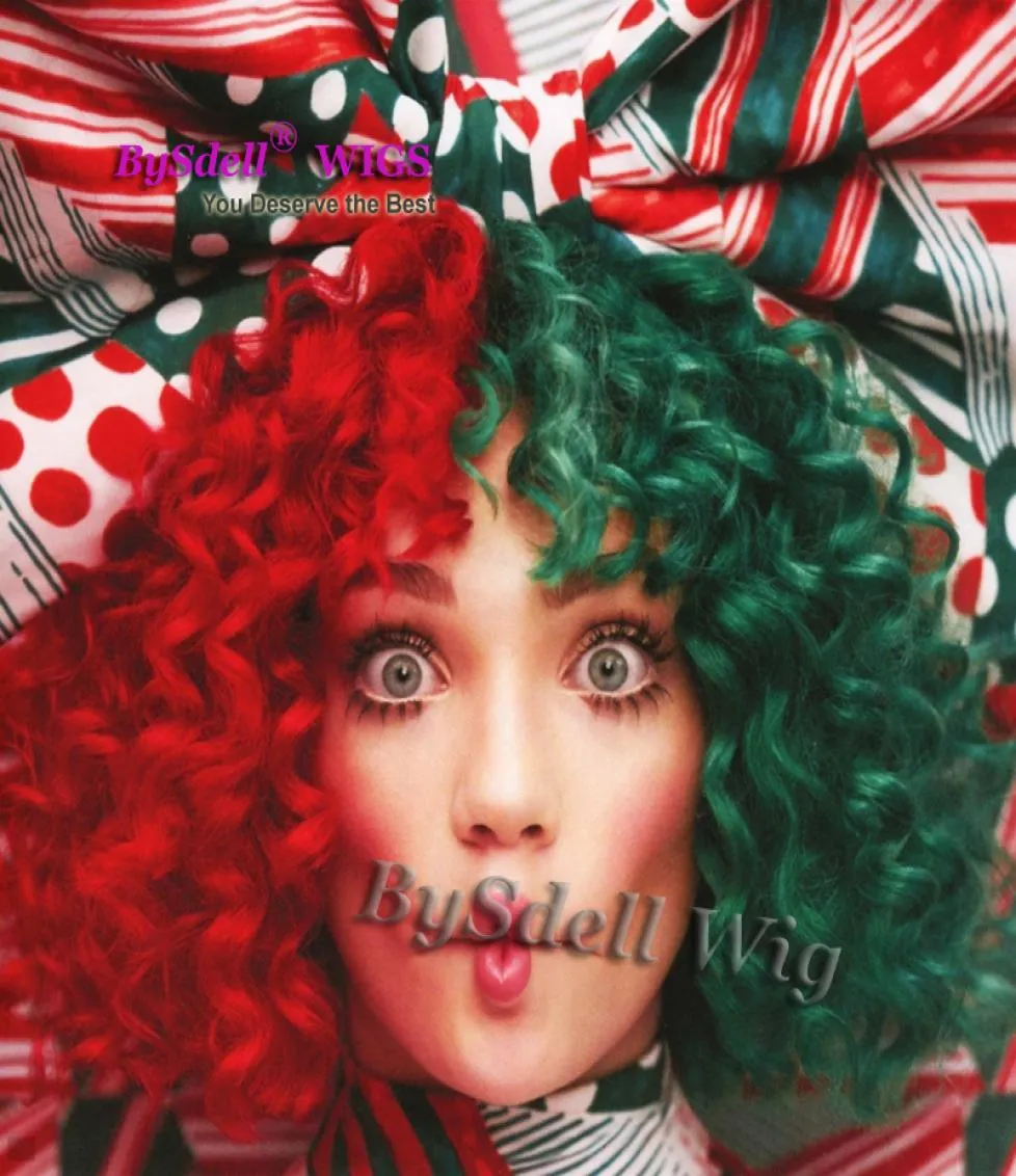 Soul Singer Sia varje dag är jul Short Kinky Curly Wig Fashion Party Wigs Synthetic Sia Green Red Joint Color Hair Wigs9869504