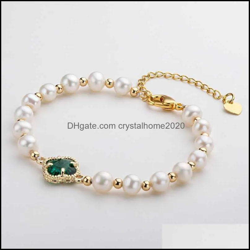 Charm Bracelets 14K Gold Filled Natural Freshwater Chain Bracelet 5-6Mm Oval White Pearl Four Leaf Clover Women Jewelry 210628 Drop D Otp0N