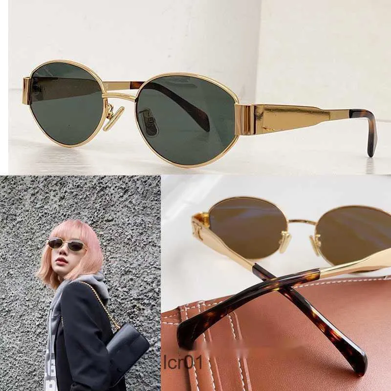 Women Arc De Triomphe Oval Frame Sunglasses Cl40235 Womens Gold Wire Mirror Green Lens Metal Leg Triplet Signature on Temple 788