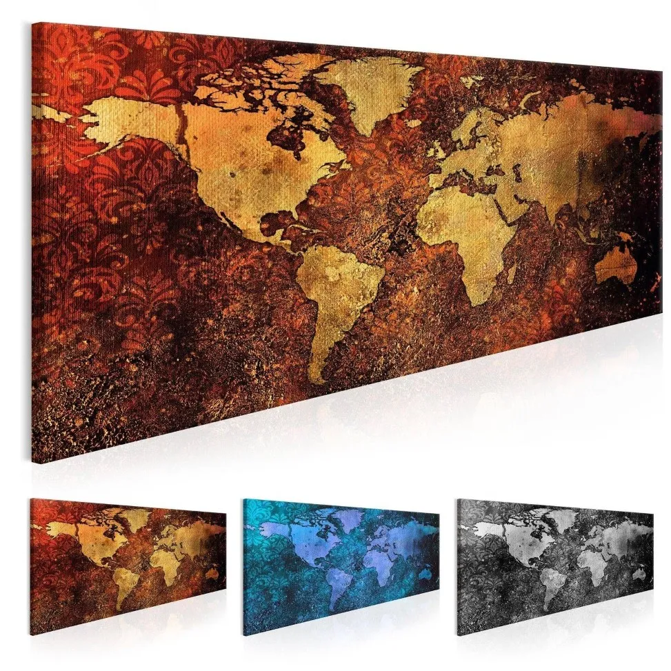 No Frame World Map Decoration Oil Painting Canvas Art Map Picture for Home Wall Decoration Art Picture Multicolor297C