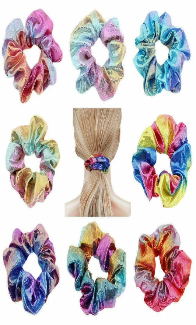 12 kleuren Tie Dye Laser Scrunchie Women Girls Elastische Hair Rubberen Bands Accessoires Vrouwen Tie Hair Ring Touw Ponytail Holder HeadD2600413