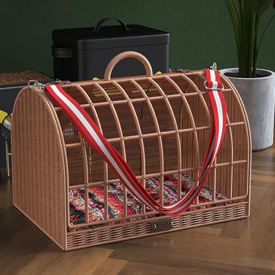 Cat Carrying Basket Wicker Cat Carrier Basket Kitten Bed Portable Pet Caves Houses with Soft Cushion Pet Carrier Basket310w