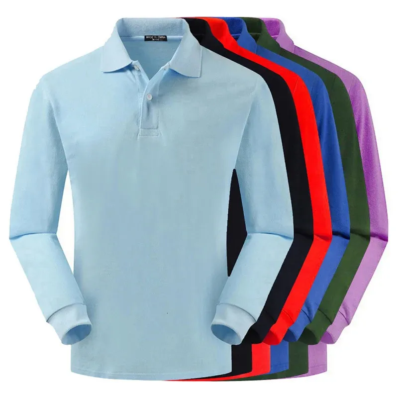 Polo da uomo in cotone 100% di alta qualità Manica lunga Tipo di vestibilità T-shirt da golf Homme Casual Risvolto Tee Maschile Top S-4XL 240313