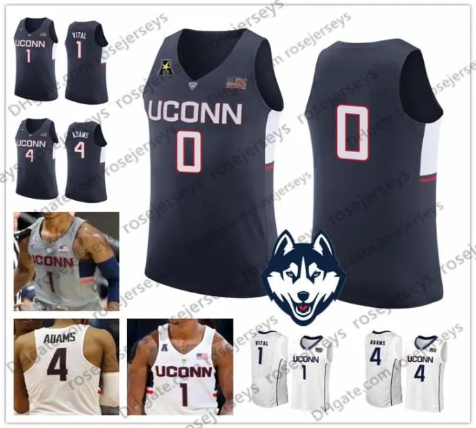 Custom Uconn Huskies College Basketball white navy gray Connecticut Stitched Any Name Number 4 Jalen Adams 1 Christian Vital Jers4759582