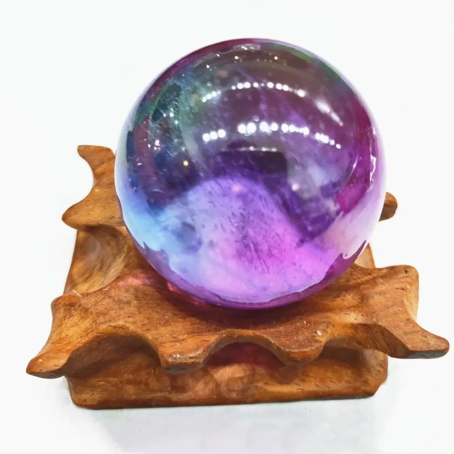 Bola de cristal de cuarzo de titanio de 30 mm, piedra preciosa de aura de Ángel, esfera mágica, curación de reiki, bolas decorativas para el hogar, regalo 232w