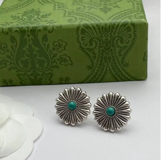 Retro Silber Blumen Ohrstecker Aretes Orecchini Luxus Designer Have Stamps Ohrringe für Frauen Party Geburtstag Geschenk Schmuck mit Box