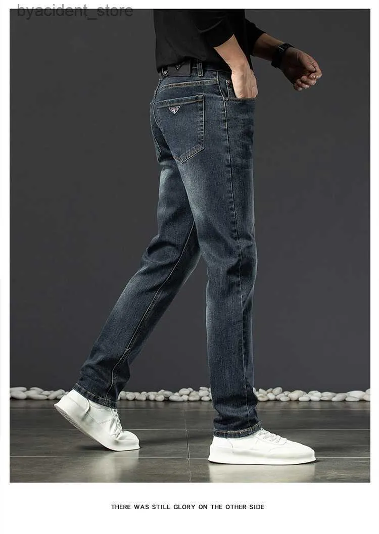 Jeans masculinos outono novos homens rasgados fino ajuste elasticidade jeans homens em linha reta negócios famoso clássico casual calças fashiom marca designer jeans l240313