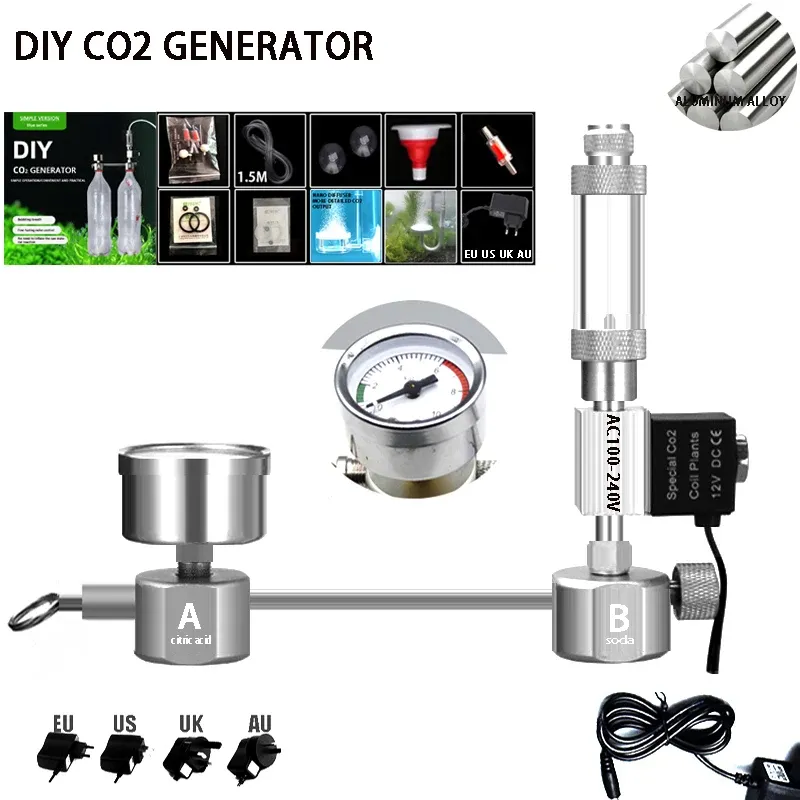 Équipement Aquarium DIY Générateur de CO2 Kit de système Générateur de CO2 Compteur de bulles Diffuseur avec électrovanne pour les fournitures de croissance des plantes aquatiques