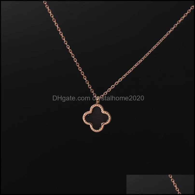 Hanger Kettingen Ketting Hanchao Klavertje Vier Rose Goud Damesmode Titanium Staal Eenvoudige Sleutelbeenketting Drop Levering Jewe Oto9U