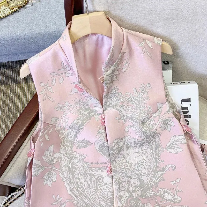 Etniska kläder tang kläder jacquard qipao förbättrade västar eleganta kvinnor väst vintage kinesisk stil höst vårdräkt