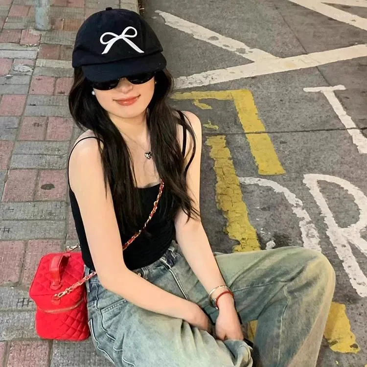 Top kapaklar yay düğümü işlemeli beyzbol fashions plaj güneş şapka kawaii y2k kapak kadınlar yaz hip hop