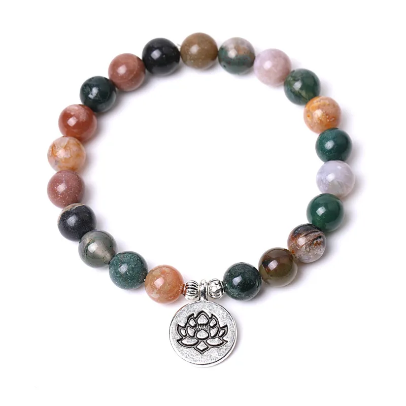 Bracelets de charme Pedra natural de pedra indiana AGATE ROND PULHELAS BRACELES PARA TELHA DE LOTUS CHARM DE TRAMA DE CHARM MUNIMAS DE MODIDAS DE MODIDAS