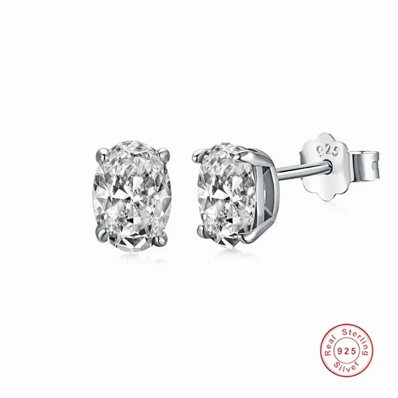 Orecchini a bottone di marca Choucong Semplici gioielli raffinati Solitario Reale argento sterling 925 Dolce carino forma ovale Moissanite bianca Pietre preziose con diamanti Orecchino da sposa per feste