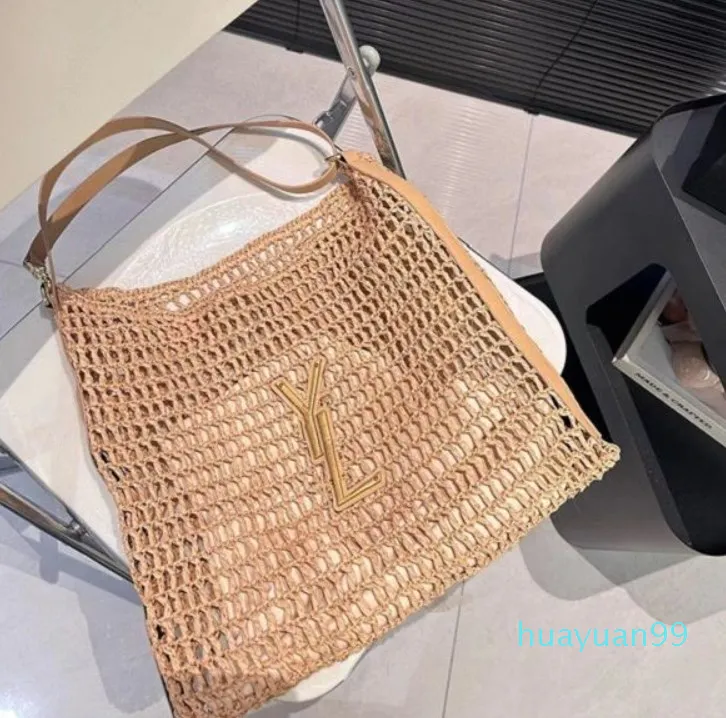 2024 Designer Bag Straw Beach Fashion Mesh Hollow Woven For Summer Straw Black Apricot Summer Woven Bag stor kapacitet Shopping