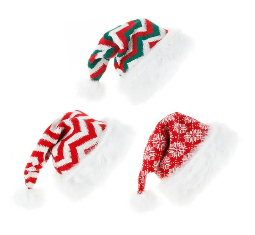 Chapeau en peluche de Noël le moins cher tricoté à longues fibres rayé adulte rouge père Noël chapeaux de fête en laine de Noël décorations de Noël cadeaux 2031830