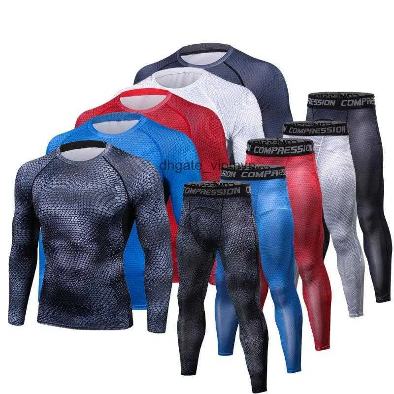 Ensemble t-shirt et pantalon pour hommes, vêtements de sport 2 pièces, combinaison de Compression, jogging, couche de Base, chemise, Leggings, vêtements Rashguard