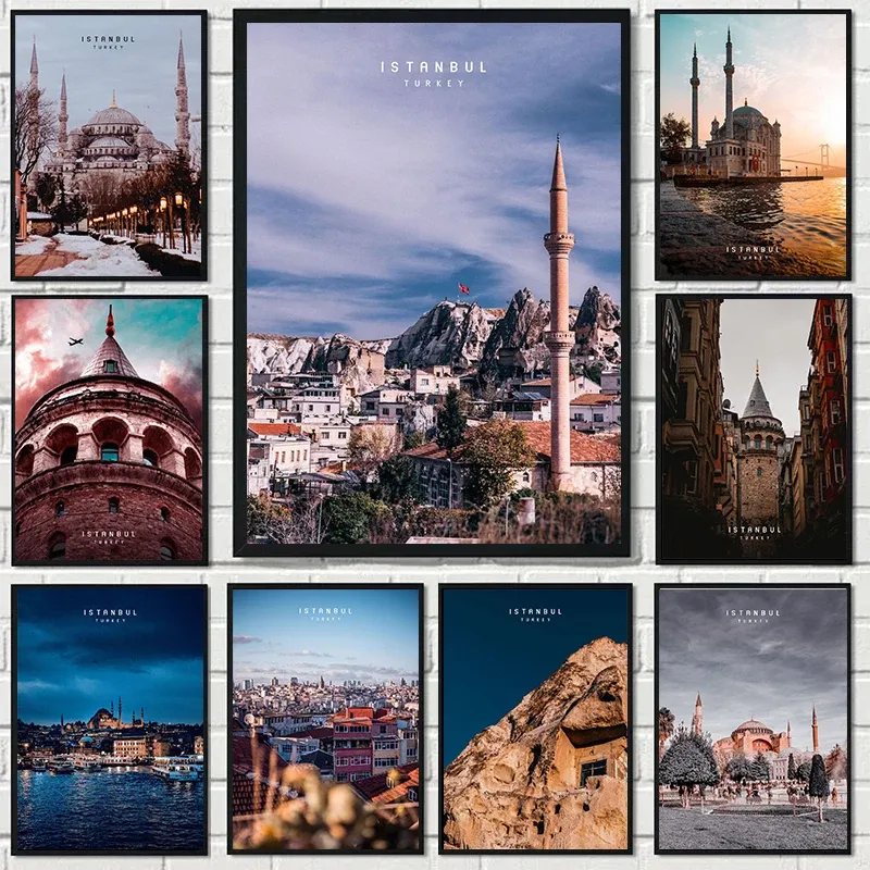 Caligrafia istambul paisagem cartazes e impressões moderna cidade viagem pintura em tela imagens de arte parede para sala estar quarto decoração casa