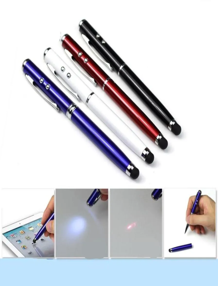 4in1 Kapacitiv Stylus Pen Laser Pointer ficklampa Samsung iPad Ballpoint Pen Laser Capacitance ISO 4S Metal Touch Pen Laser Poin2551778