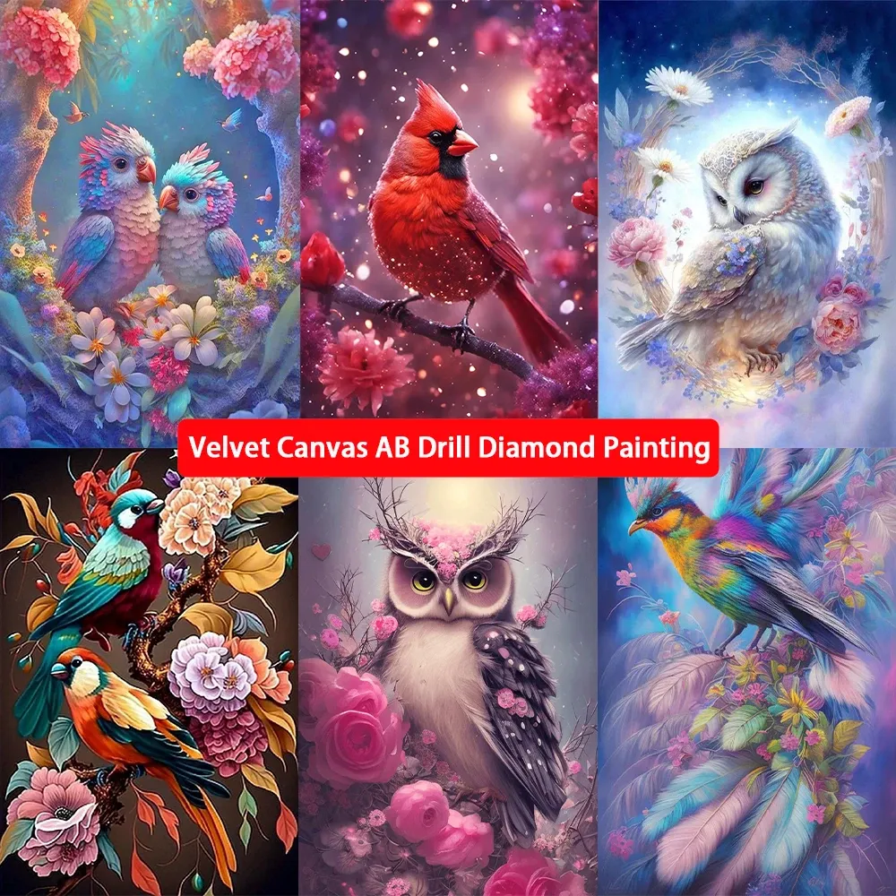 Stitch 5D DIY opgewaardeerd fluwelen canvas AB Diamond schilderij vogel papegaai ekster uil Pauw Diamond mozaïek kunst Craft Home decoratie geschenken