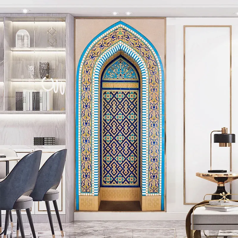 Adesivos criativos árabes moldura de porta arte mural adesivo decoração de casa quarto sala de estar porta adesivos de parede autoadesivo vinly cartaz de parede